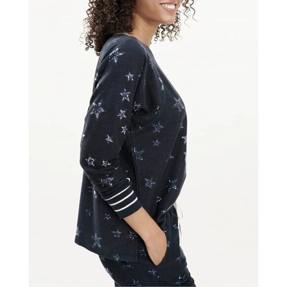 NWT Splendid Heritage French Terry Star Print Pullover in Navy/White Sz. XS - Picture 2 of 6